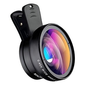 Ammu's MAXXOX Mobile Camera Lens, 0.45X Super Wide Angle Lens, 15X Macro Lens, Clip-On 2 in 1 Professional Kit for TIK Tok, Vlog, YouTube, Reels Compatible with All Smartphones-(Black)